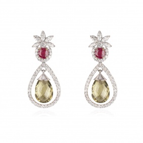 White Gold Multi-Gemstone & Diamond Drop Earrings